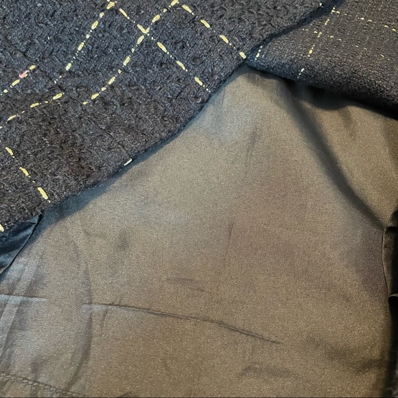 Forever 21 Navy and Metallic Gold Tweed Fully Lined Mini Skirt Sz. S - Picture 6 of 10